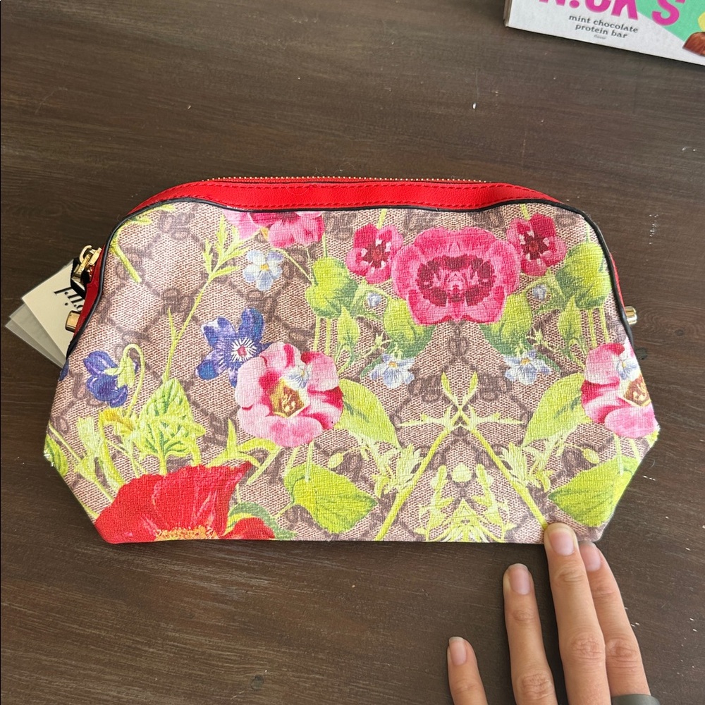 Blugirl Floral Cosmetic Bag with Red Accents